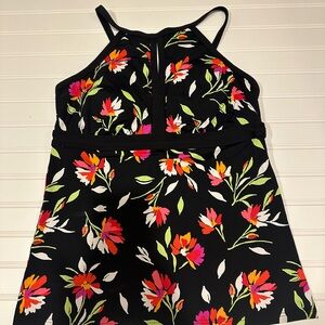 Lands End Swim Tankini Floral  - Black with vibrant Pink and Orange Accents